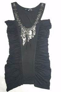 Miss Me long tank with rushing & beading.